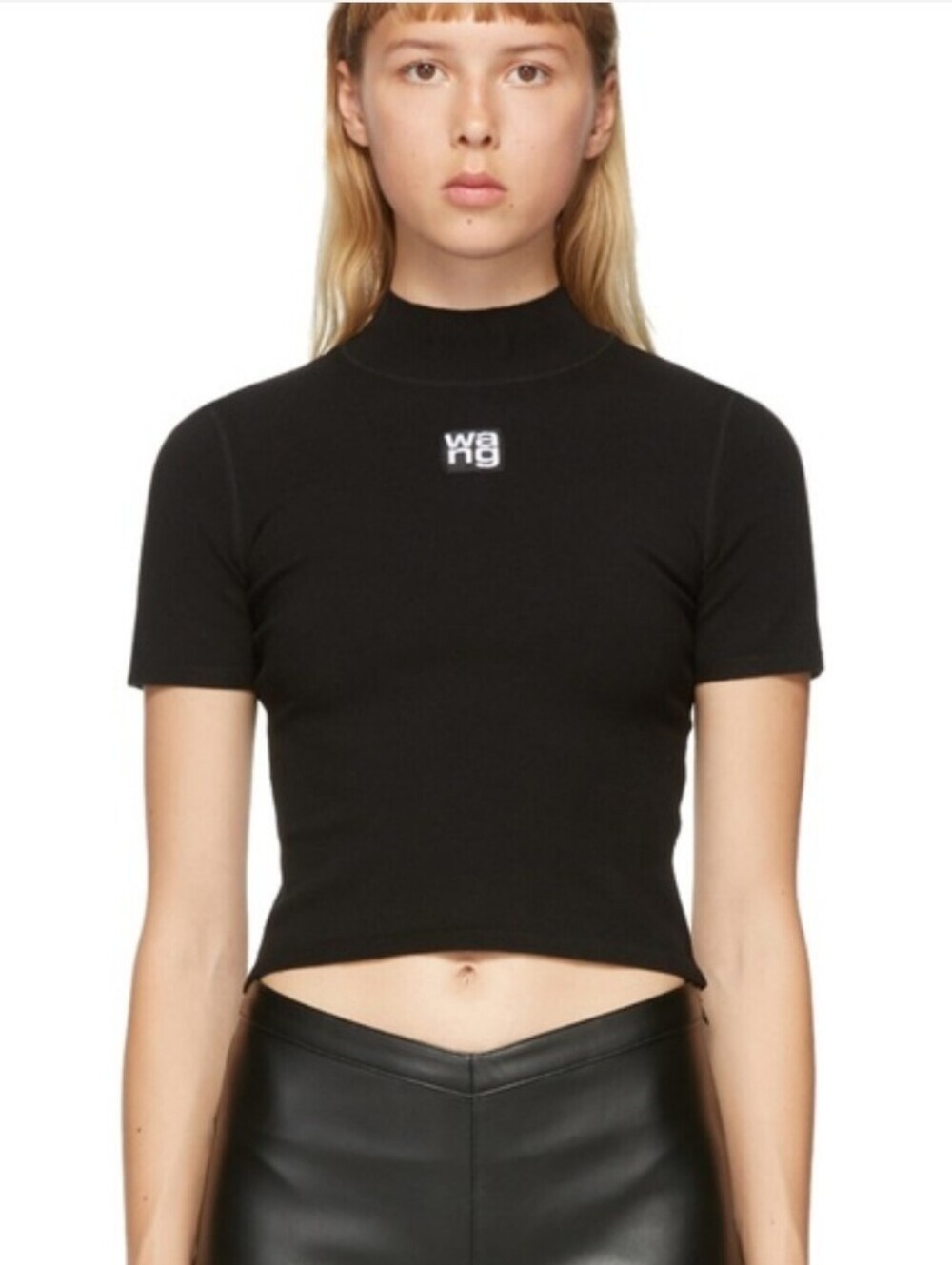 ALEXANDER WANG Crop Bodycon Short Sleeve Top Women Size ? S-M Black Color